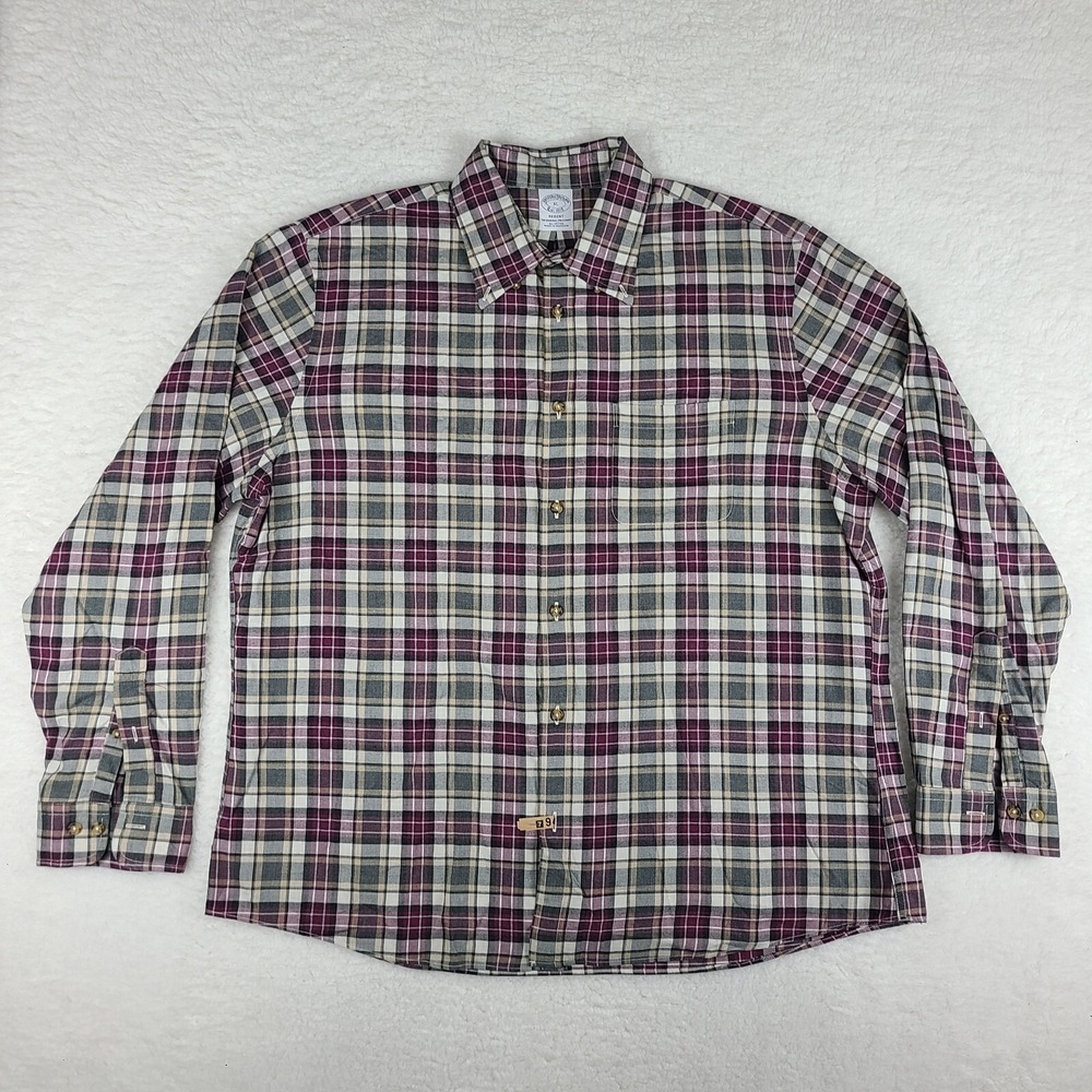 Brooks‎ Brothers Shirt Mens XL Black Purple Gray Beige Regent Dress Button Down